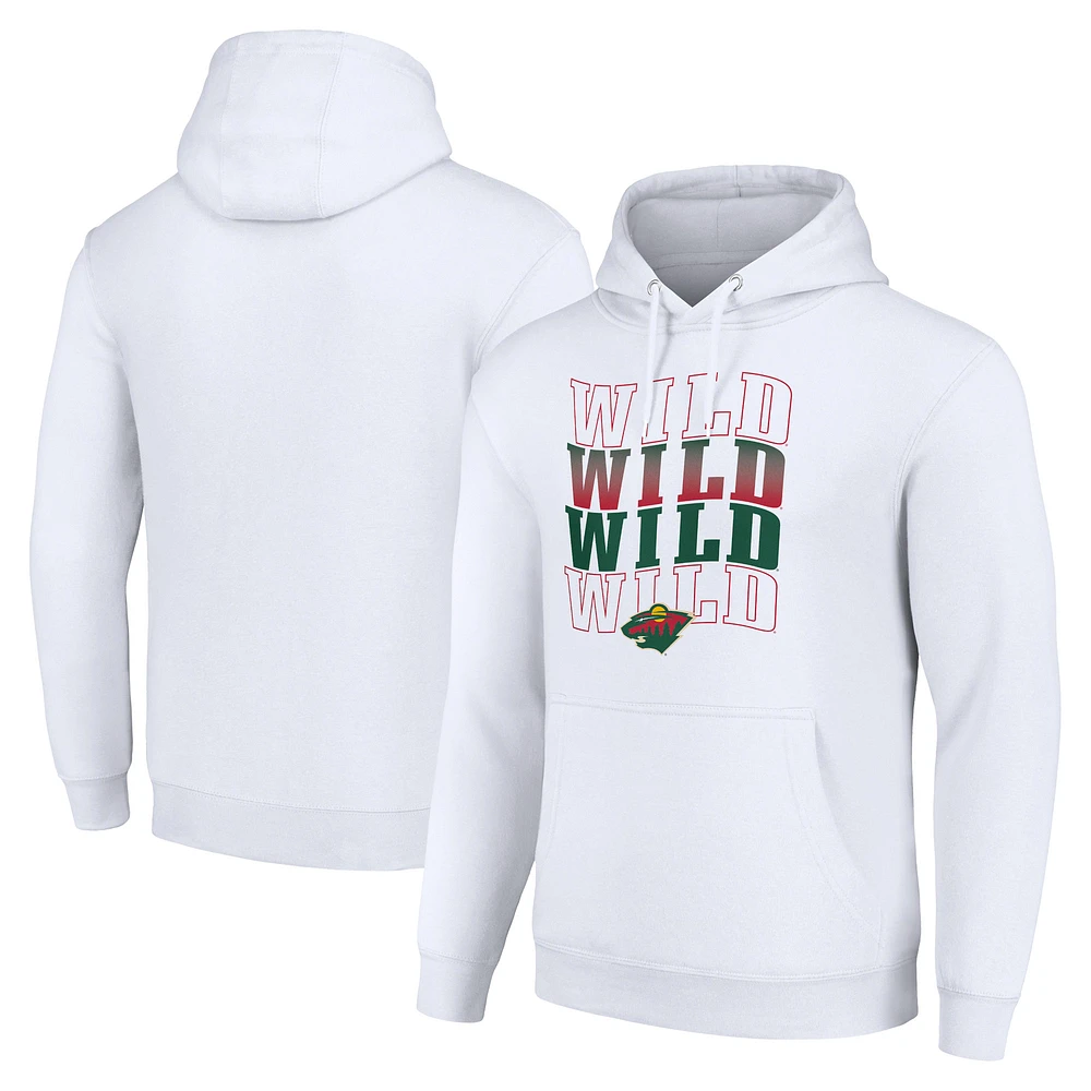 Men's Starter White Minnesota Wild Four Team Name Logo Fleece Pullover Hoodie