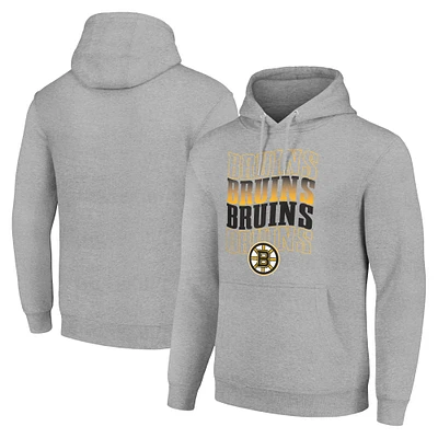 Men's Starter Heather Gray Boston Bruins Four Team Name Logo Fleece Pullover Hoodie