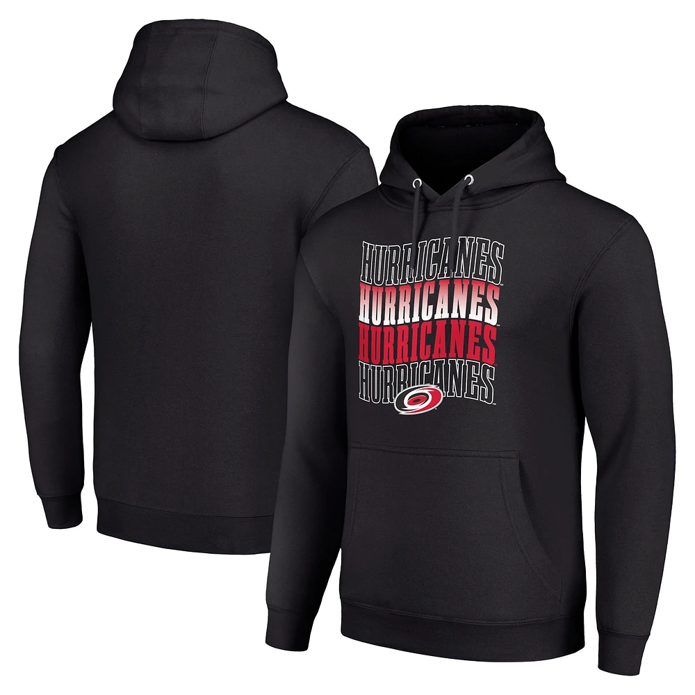 Men's Starter Black Carolina Hurricanes Four Team Name Logo Fleece Pullover Hoodie