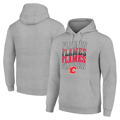 Men's Starter Heather Gray Calgary Flames Four Team Name Logo Fleece Pullover Hoodie