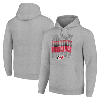Men's Starter Heather Gray Carolina Hurricanes Four Team Name Logo Fleece Pullover Hoodie