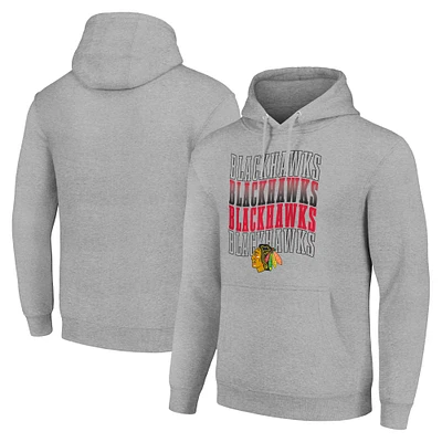 Men's Starter Heather Gray Chicago Blackhawks Four Team Name Logo Fleece Pullover Hoodie