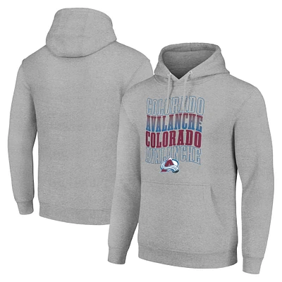 Men's Starter Heather Gray Colorado Avalanche Four Team Name Logo Fleece Pullover Hoodie