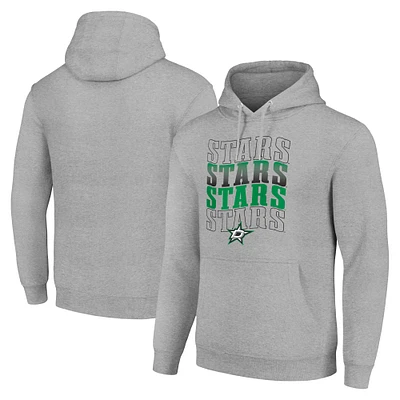 Men's Starter Heather Gray Dallas Stars Four Team Name Logo Fleece Pullover Hoodie