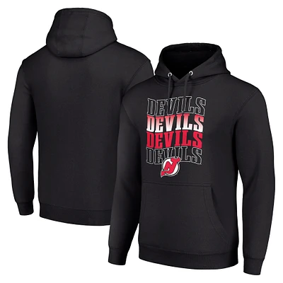 Men's Starter Black New Jersey Devils Four Team Name Logo Fleece Pullover Hoodie