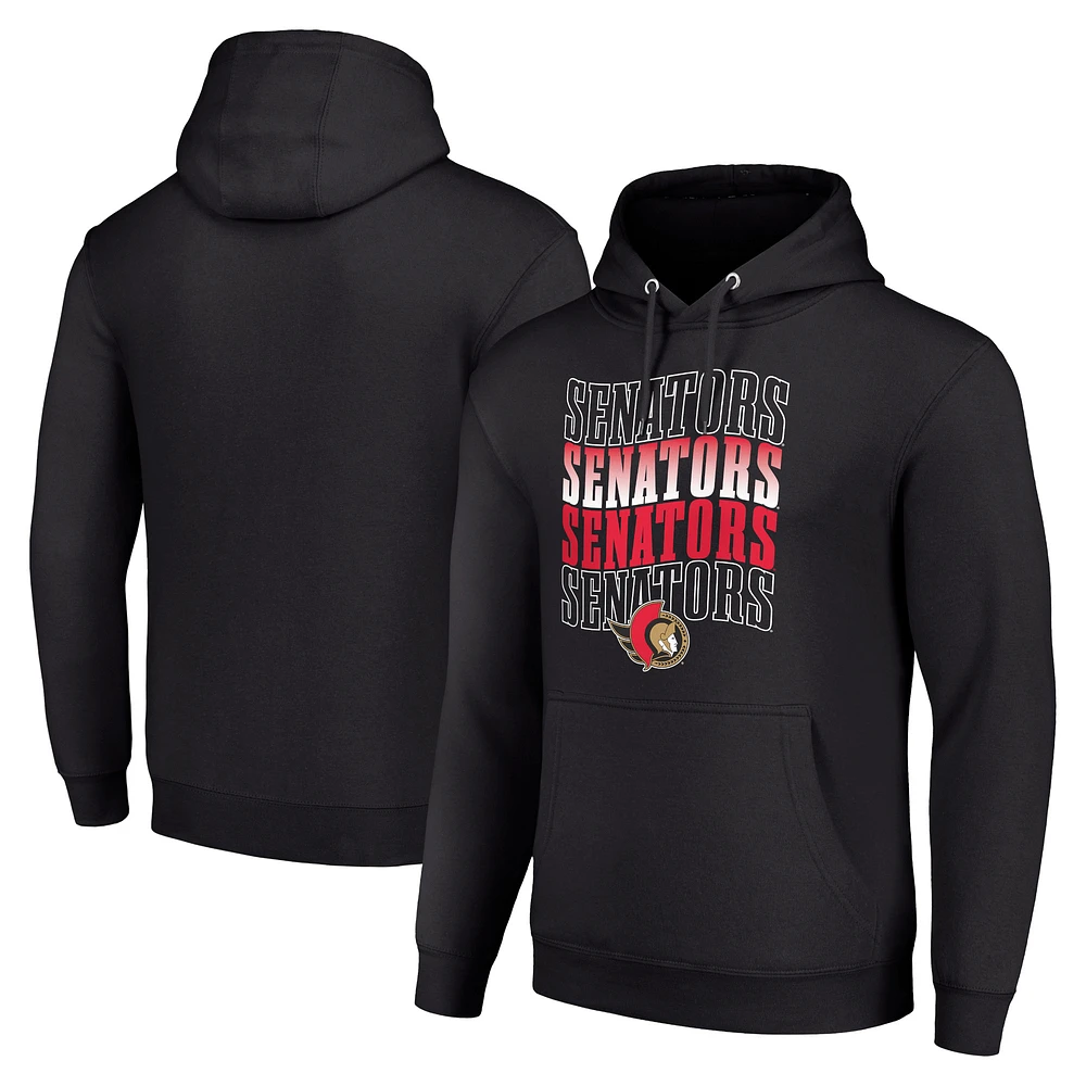 Men's Starter Black Ottawa Senators Four Team Name Logo Fleece Pullover Hoodie