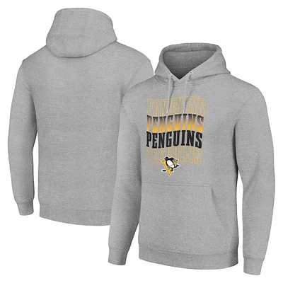 Men's Starter Heather Gray Pittsburgh Penguins Four Team Name Logo Fleece Pullover Hoodie