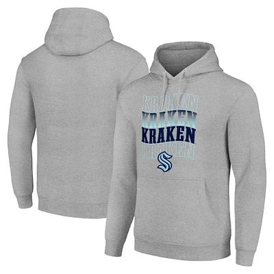 Men's Starter Heather Gray Seattle Kraken Four Team Name Logo Fleece Pullover Hoodie