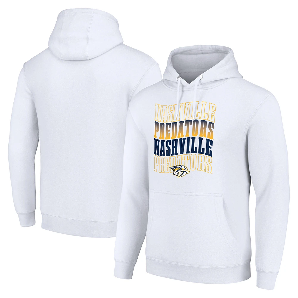 Men's Starter White Nashville Predators Four Team Name Logo Fleece Pullover Hoodie