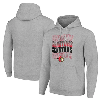 Men's Starter Heather Gray Ottawa Senators Four Team Name Logo Fleece Pullover Hoodie