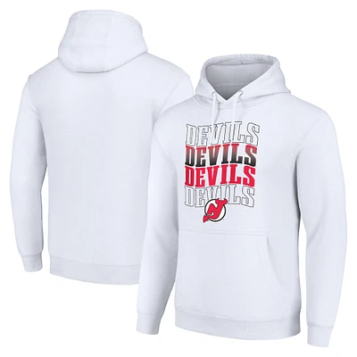 Men's Starter White New Jersey Devils Four Team Name Logo Fleece Pullover Hoodie