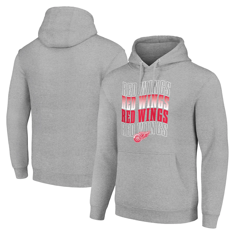 Men's Starter Heather Gray Detroit Red Wings Four Team Name Logo Fleece Pullover Hoodie