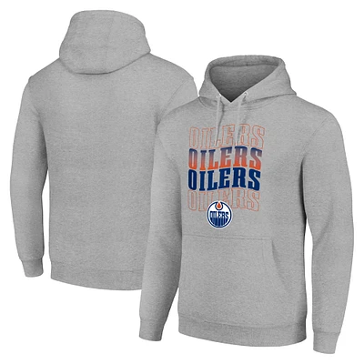 Men's Starter Heather Gray Edmonton Oilers Four Team Name Logo Fleece Pullover Hoodie
