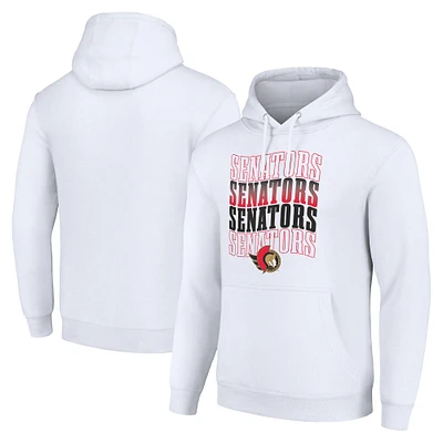 Men's Starter White Ottawa Senators Four Team Name Logo Fleece Pullover Hoodie
