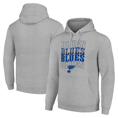 Men's Starter Heather Gray St. Louis Blues Four Team Name Logo Fleece Pullover Hoodie