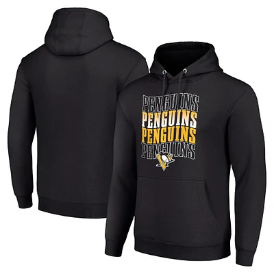 Men's Starter Black Pittsburgh Penguins Four Team Name Logo Fleece Pullover Hoodie