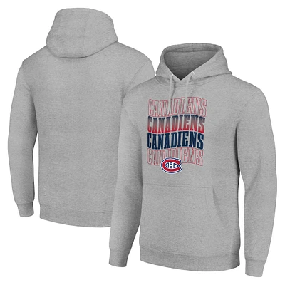 Men's Starter Heather Gray Montreal Canadiens Four Team Name Logo Fleece Pullover Hoodie
