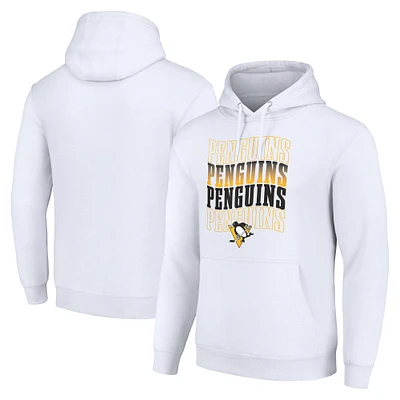 Men's Starter White Pittsburgh Penguins Four Team Name Logo Fleece Pullover Hoodie