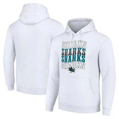 Men's Starter White San Jose Sharks Four Team Name Logo Fleece Pullover Hoodie