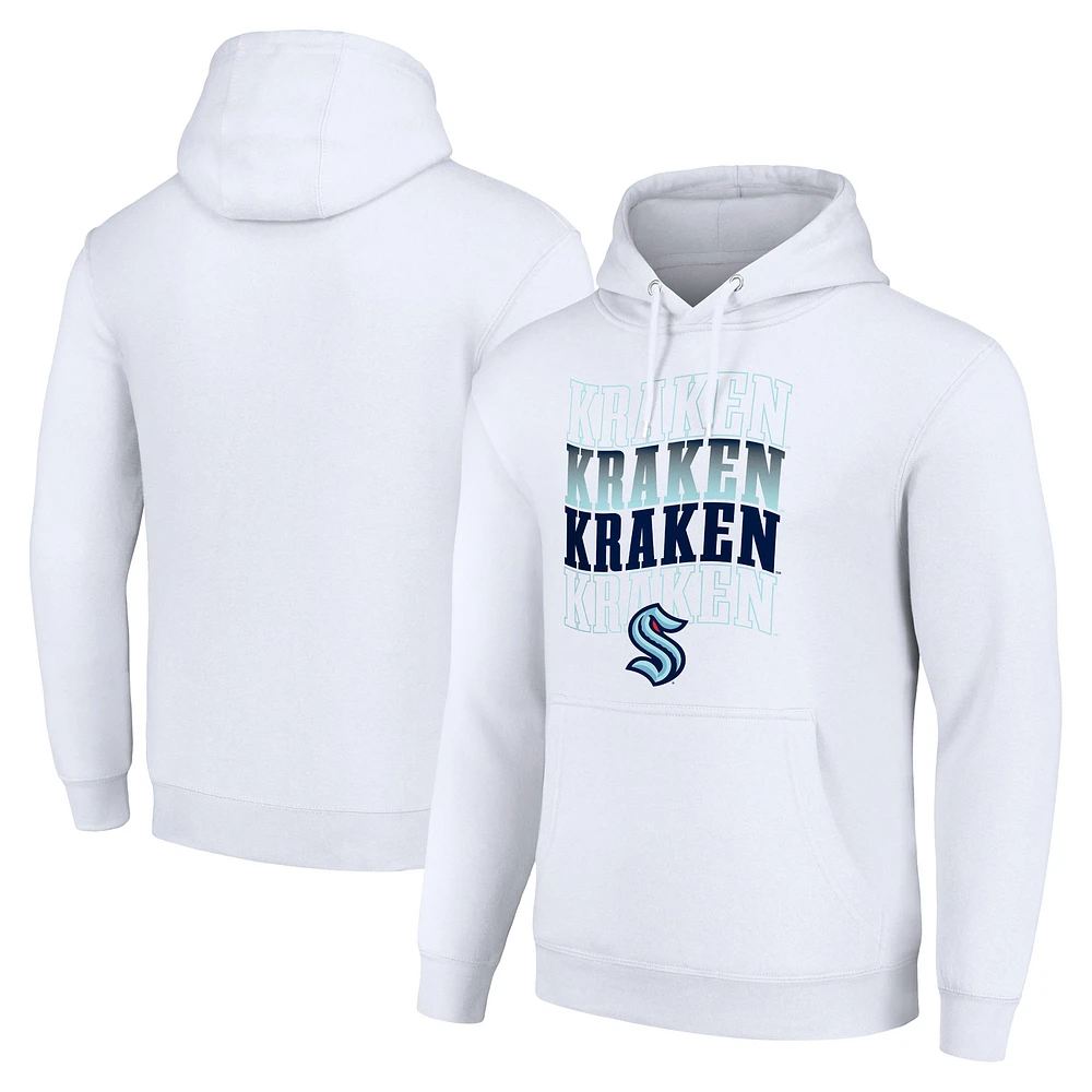 Men's Starter White Seattle Kraken Four Team Name Logo Fleece Pullover Hoodie