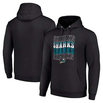 Men's Starter Black San Jose Sharks Four Team Name Logo Fleece Pullover Hoodie