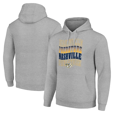 Men's Starter Heather Gray Nashville Predators Four Team Name Logo Fleece Pullover Hoodie