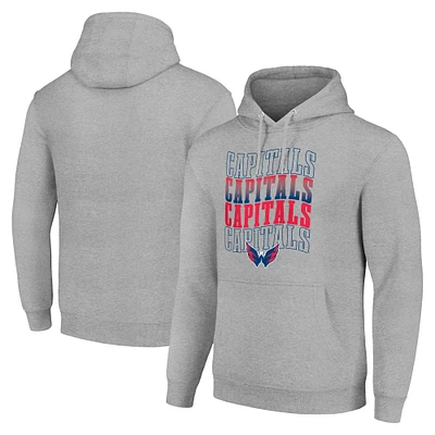 Men's Starter Heather Gray Washington Capitals Four Team Name Logo Fleece Pullover Hoodie