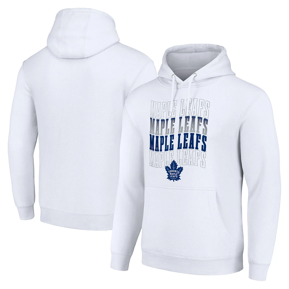 Men's Starter White Toronto Maple Leafs Four Team Name Logo Fleece Pullover Hoodie