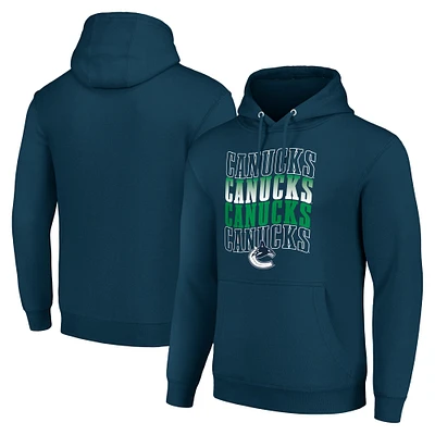 Men's Starter Navy Vancouver Canucks Four Team Name Logo Fleece Pullover Hoodie
