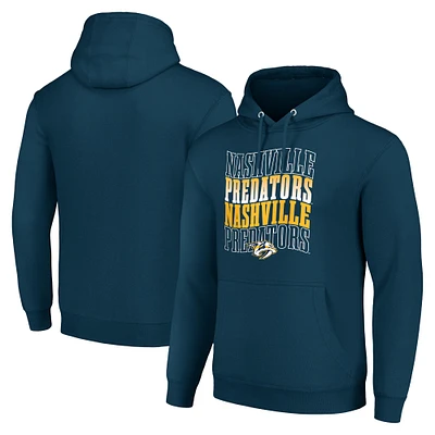 Men's Starter Navy Nashville Predators Four Team Name Logo Fleece Pullover Hoodie