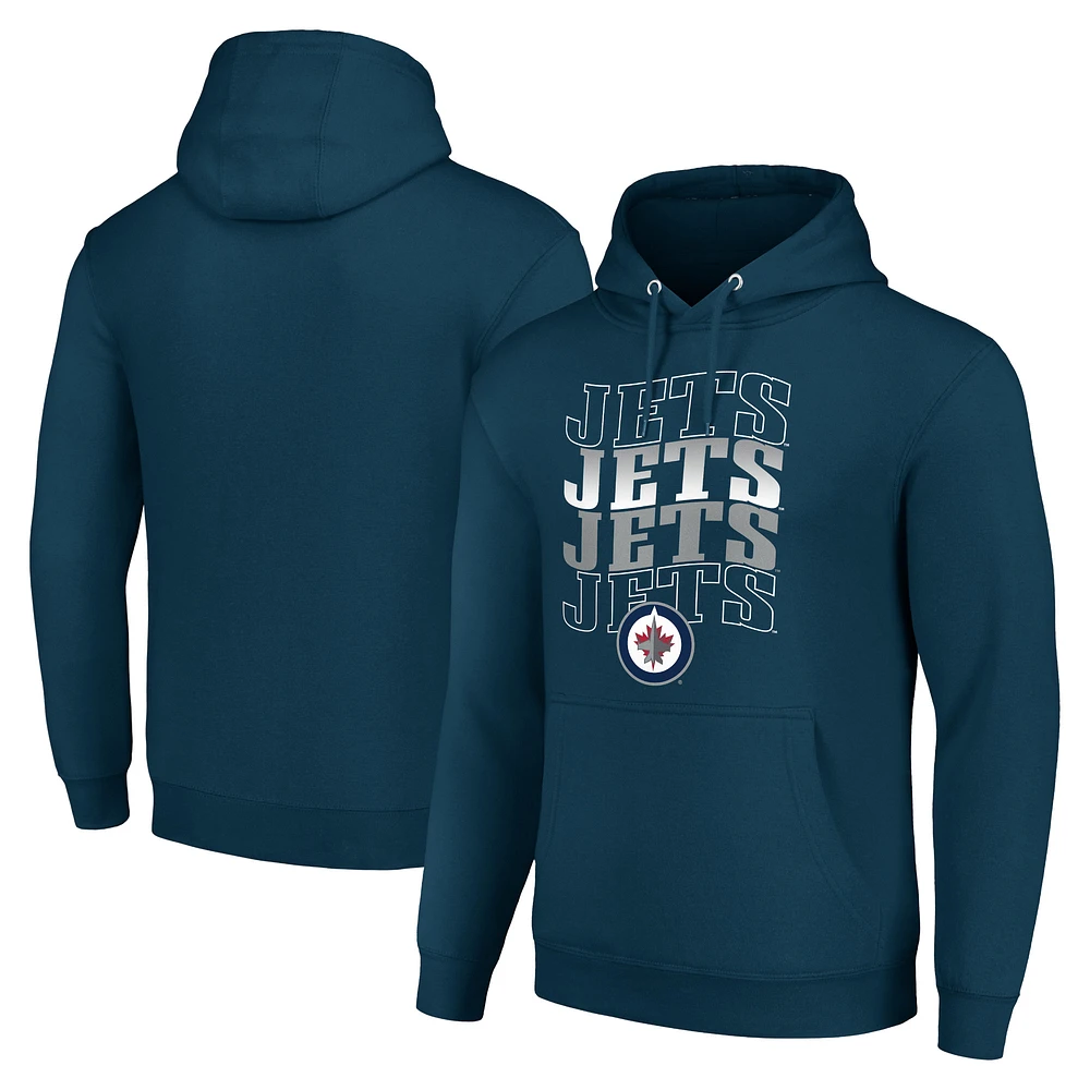Men's Starter Navy Winnipeg Jets Four Team Name Logo Fleece Pullover Hoodie