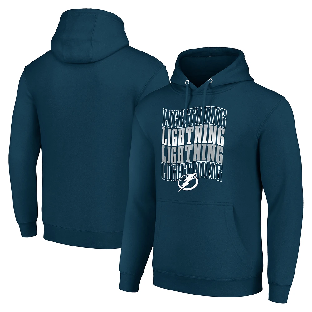 Men's Starter Navy Tampa Bay Lightning Four Team Name Logo Fleece Pullover Hoodie