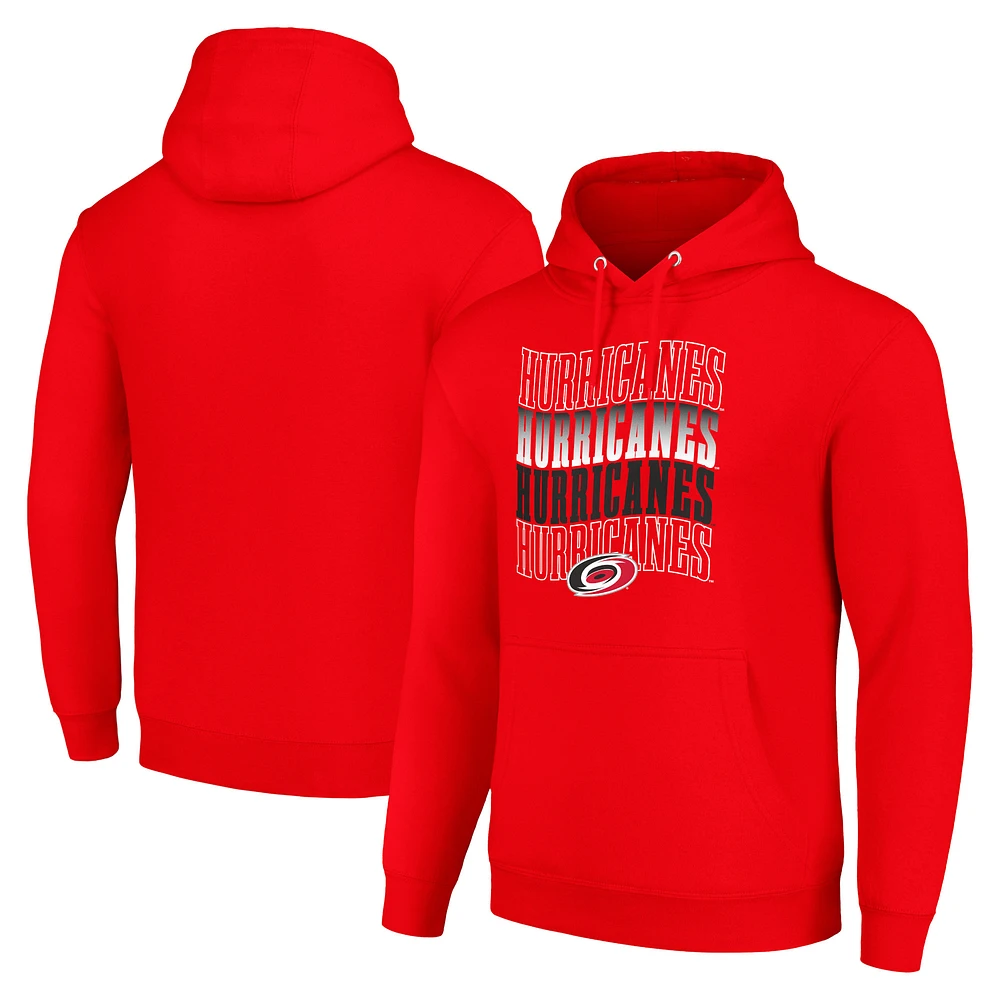 Men's Starter Red Carolina Hurricanes Four Team Name Logo Fleece Pullover Hoodie