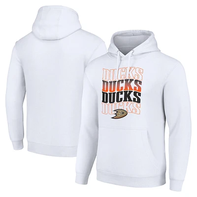 Men's Starter White Anaheim Ducks Four Team Name Logo Fleece Pullover Hoodie