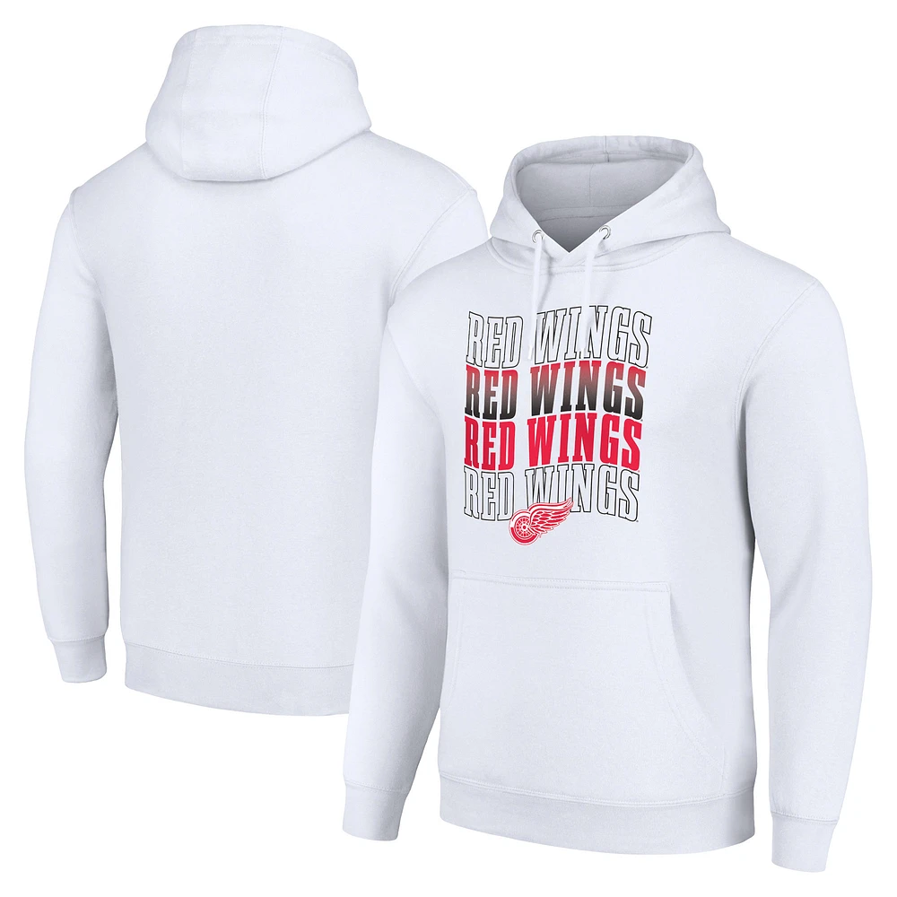 Men's Starter White Detroit Red Wings Four Team Name Logo Fleece Pullover Hoodie