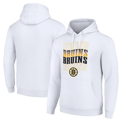 Men's Starter White Boston Bruins Four Team Name Logo Fleece Pullover Hoodie
