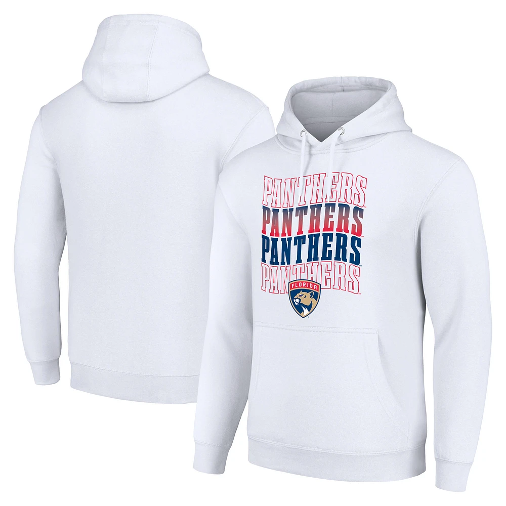Men's Starter White Florida Panthers Four Team Name Logo Fleece Pullover Hoodie