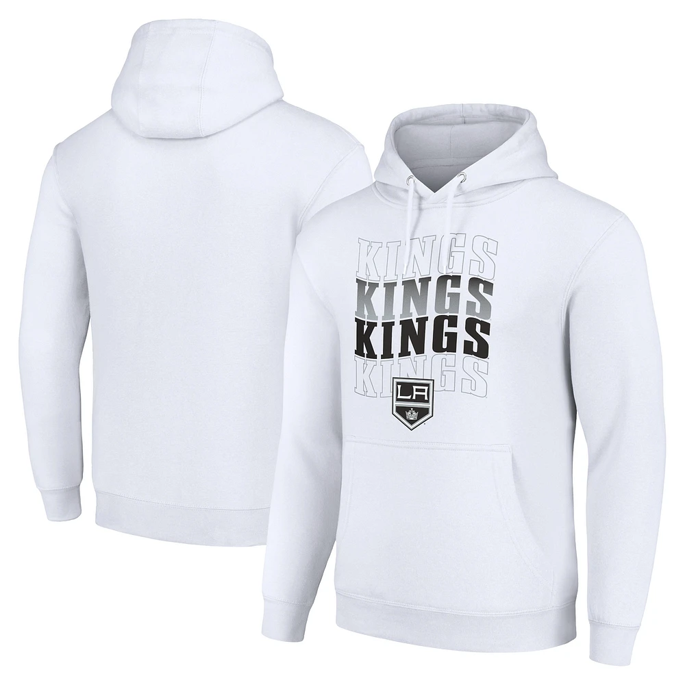 Men's Starter White Los Angeles Kings Four Team Name Logo Fleece Pullover Hoodie