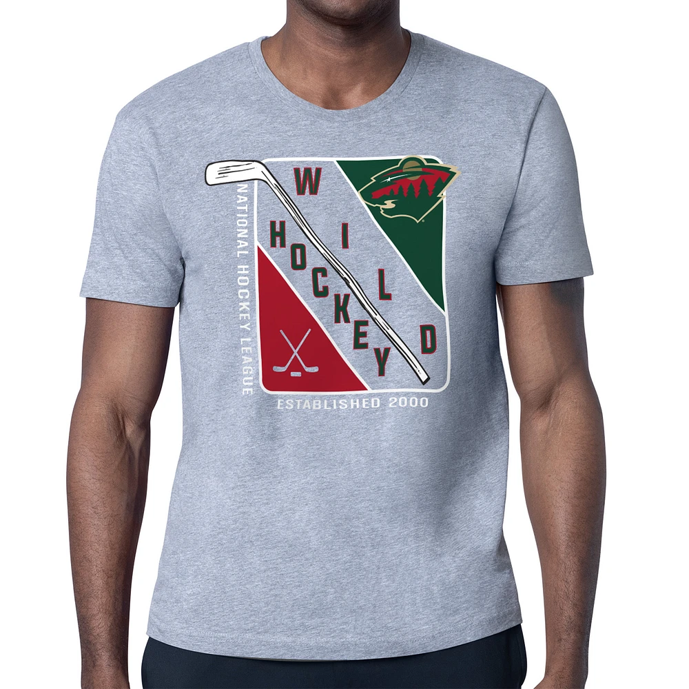 Men's Starter Heather Gray Minnesota Wild Shield Graphic T-Shirt
