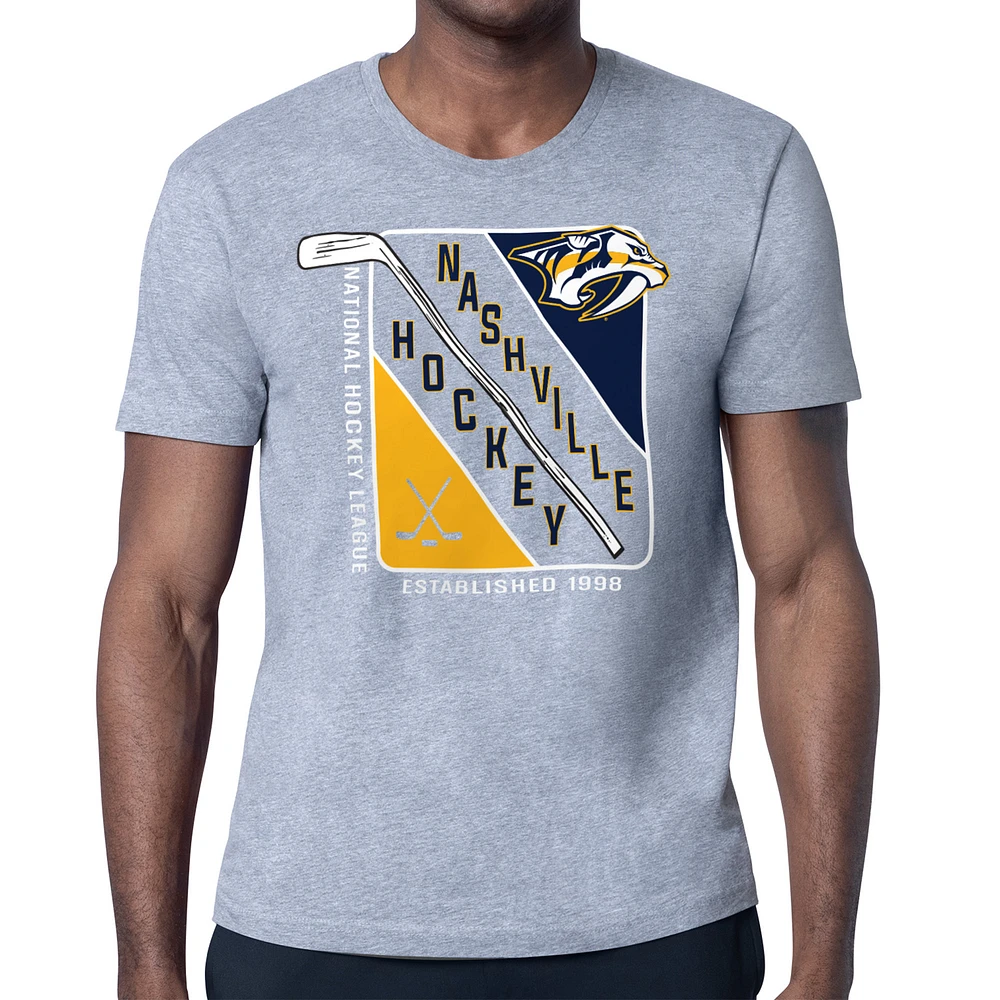 Men's Starter Heather Gray Nashville Predators Shield Graphic T-Shirt