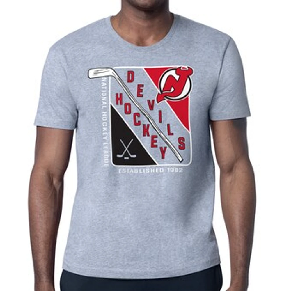 Men's Starter Heather Gray New Jersey Devils Shield Graphic T-Shirt