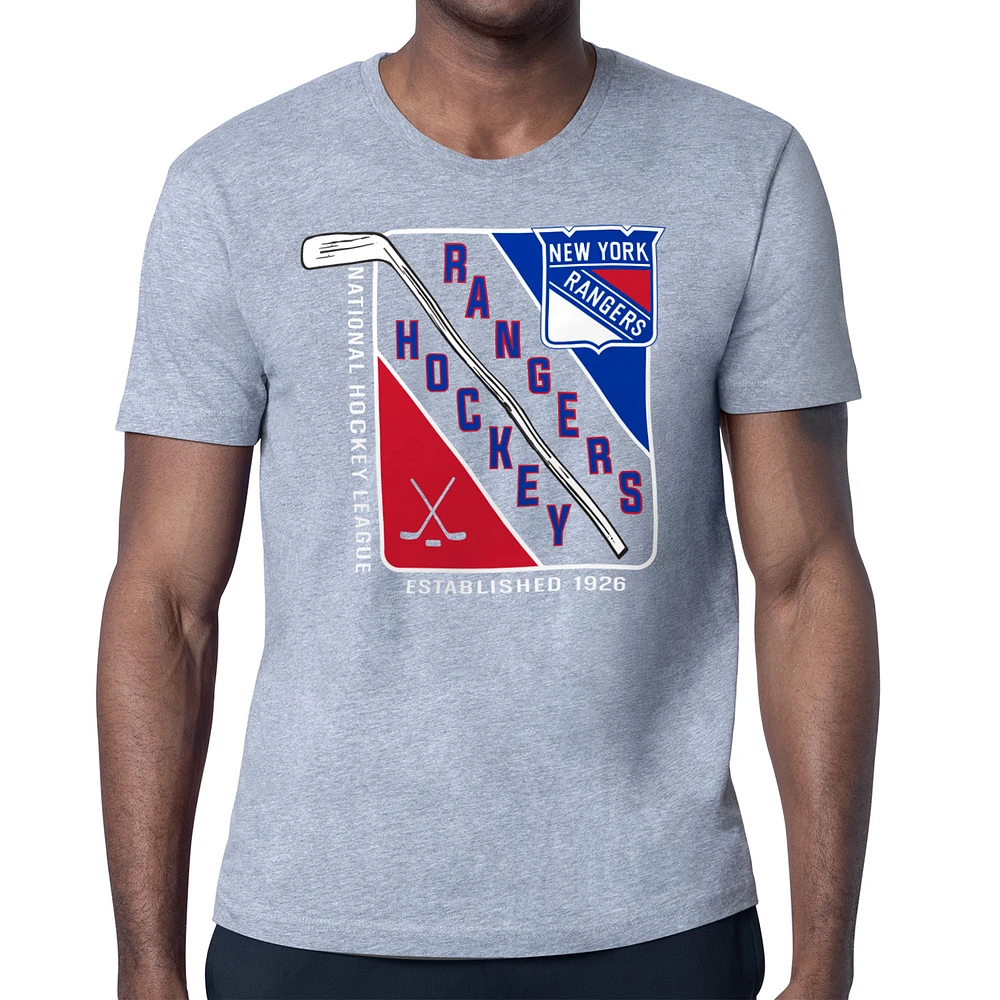 Men's Starter Heather Gray New York Rangers Shield Graphic T-Shirt