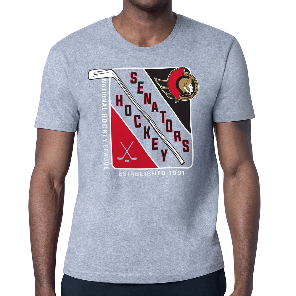 Men's Starter Heather Gray Ottawa Senators Shield Graphic T-Shirt