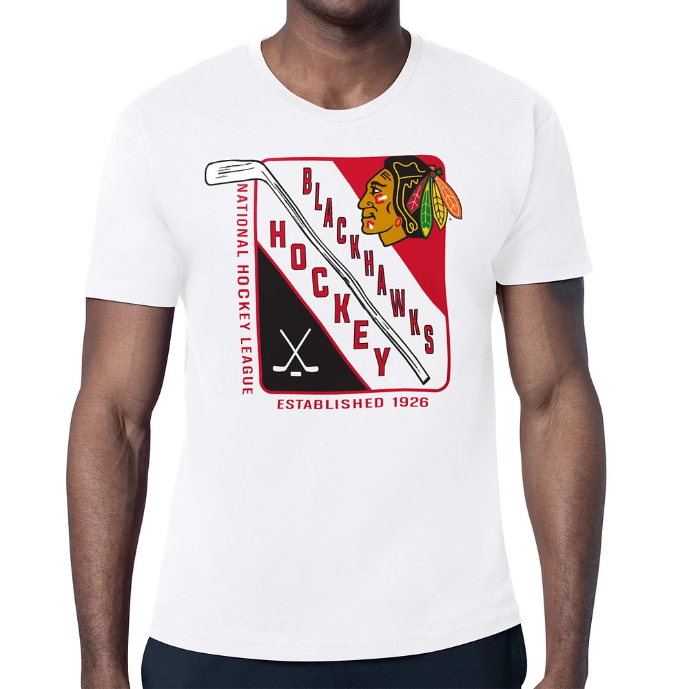 Men's Starter White Chicago Blackhawks Shield Graphic T-Shirt