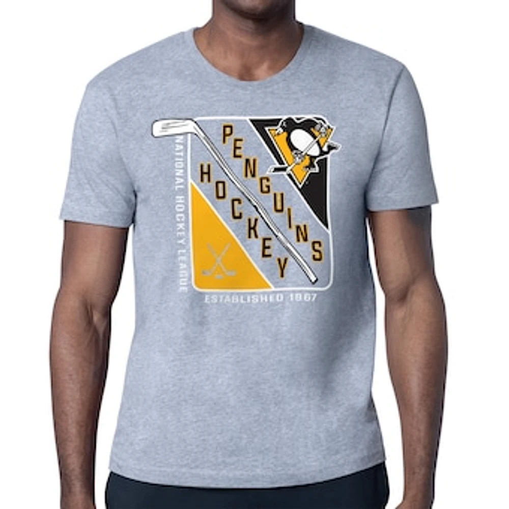 Men's Starter Heather Gray Pittsburgh Penguins Shield Graphic T-Shirt