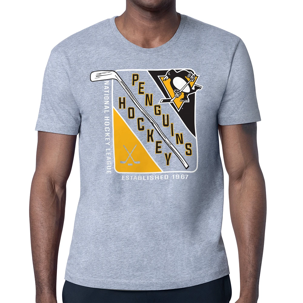 Men's Starter Heather Gray Pittsburgh Penguins Shield Graphic T-Shirt
