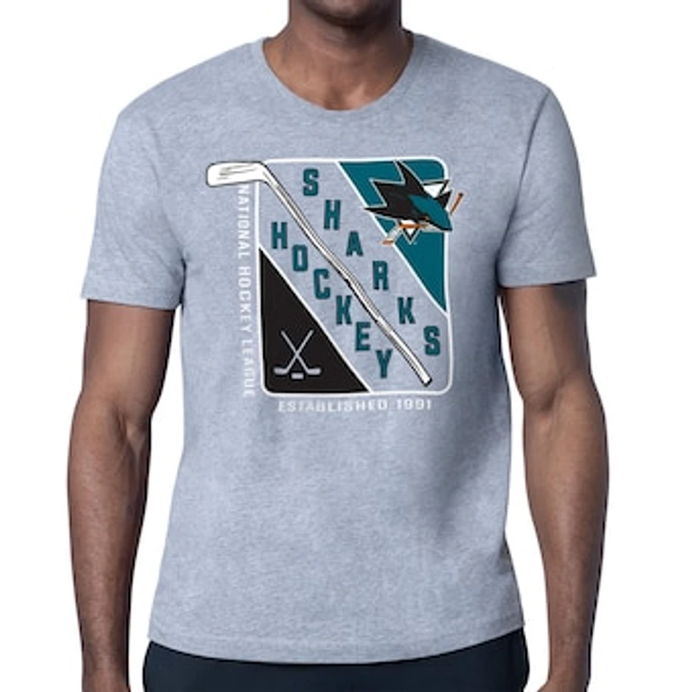 Men's Starter Heather Gray San Jose Sharks Shield Graphic T-Shirt