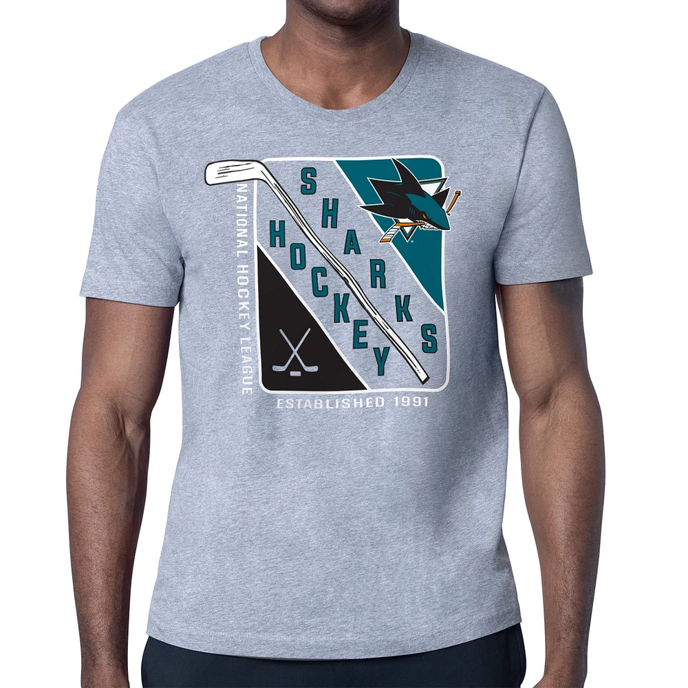 Men's Starter Heather Gray San Jose Sharks Shield Graphic T-Shirt
