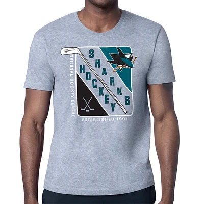 Men's Starter Heather Gray San Jose Sharks Shield Graphic T-Shirt
