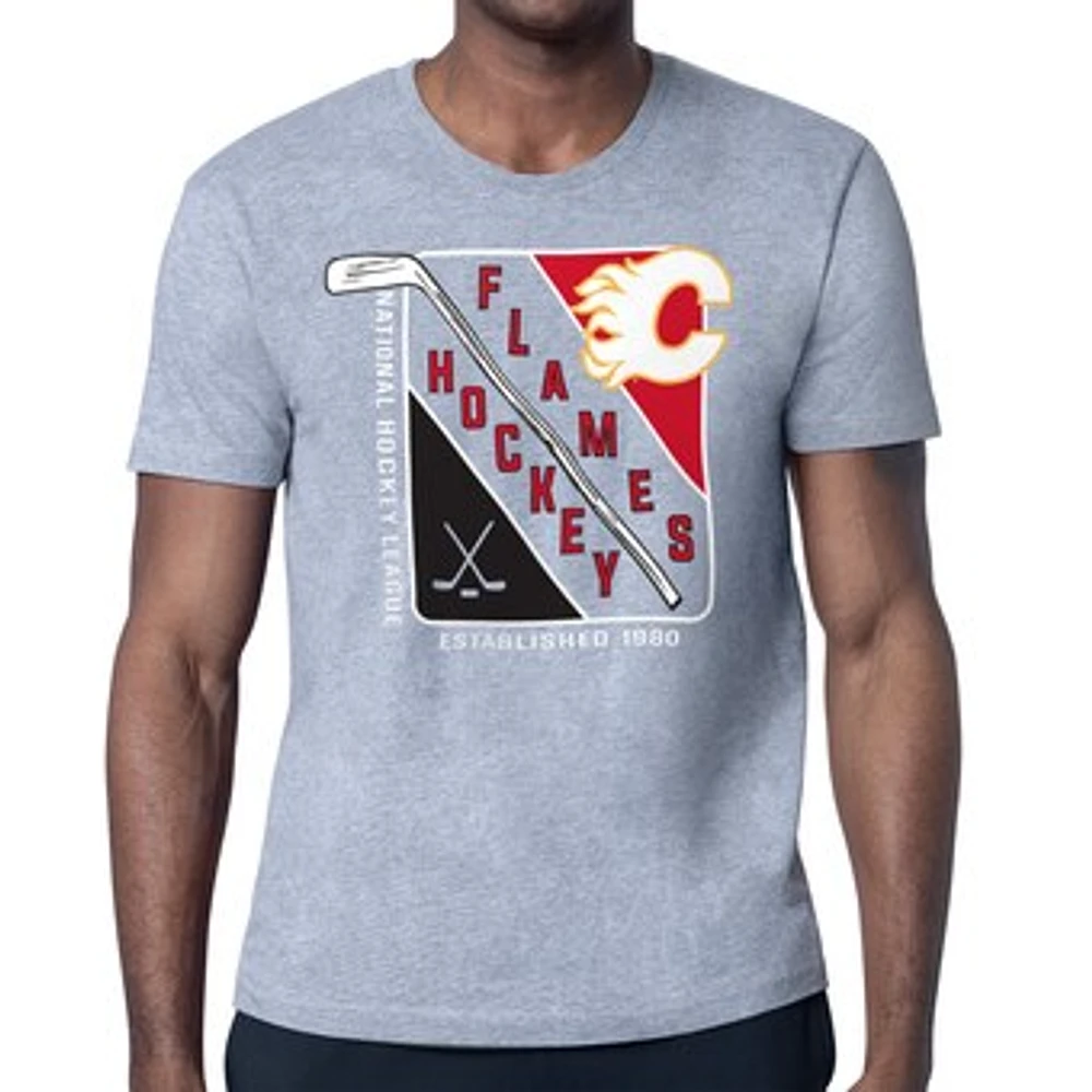 Men's Starter Heather Gray Calgary Flames Shield Graphic T-Shirt